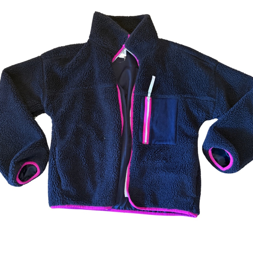 GAP - Navy Fleece Jacket with Pink Fuscia Trim - Bomber Teddy  Style - XS